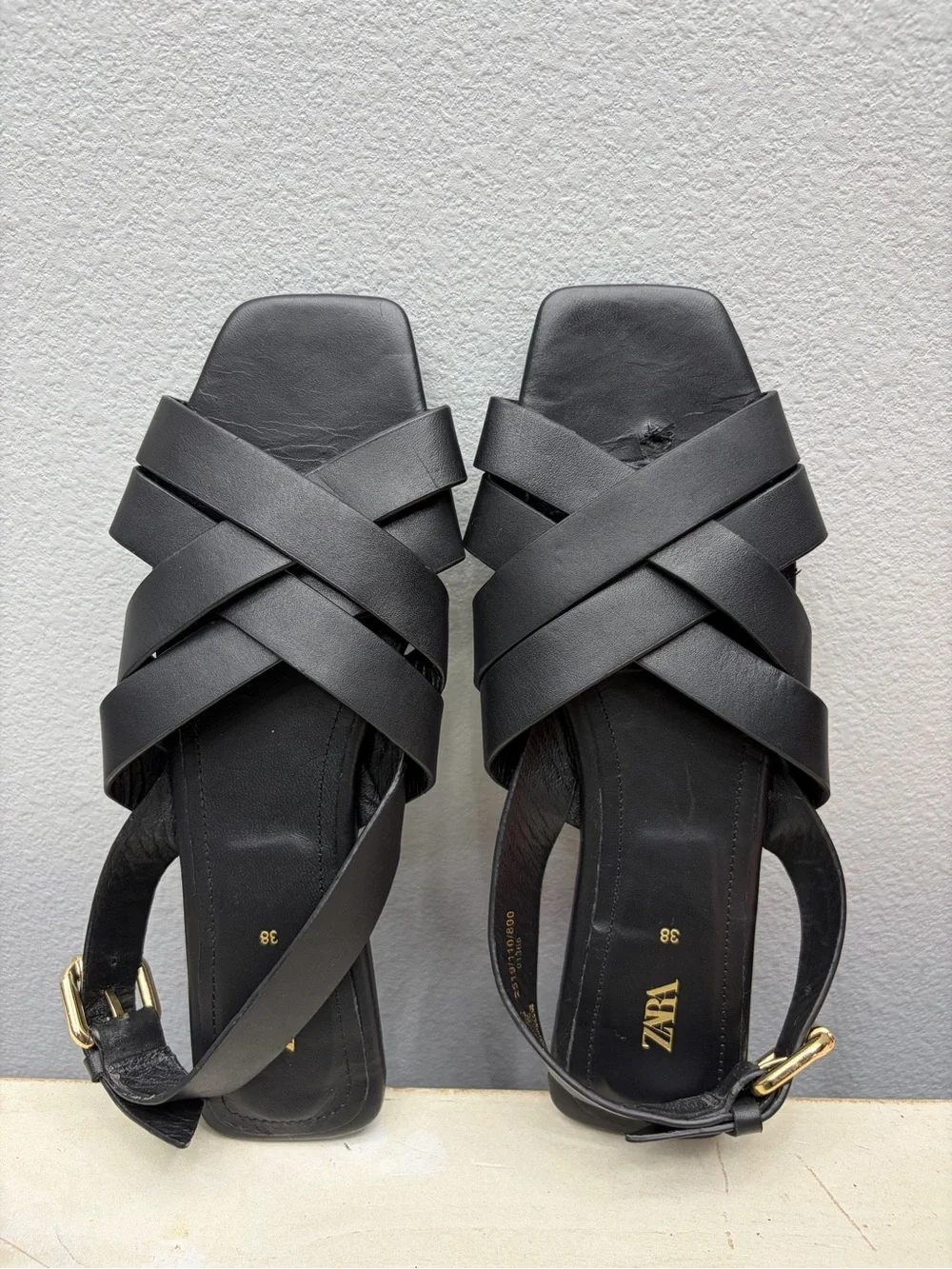 Zara Black Leather Strappy Leather Sandals Size 38 - Picture 5 of 7